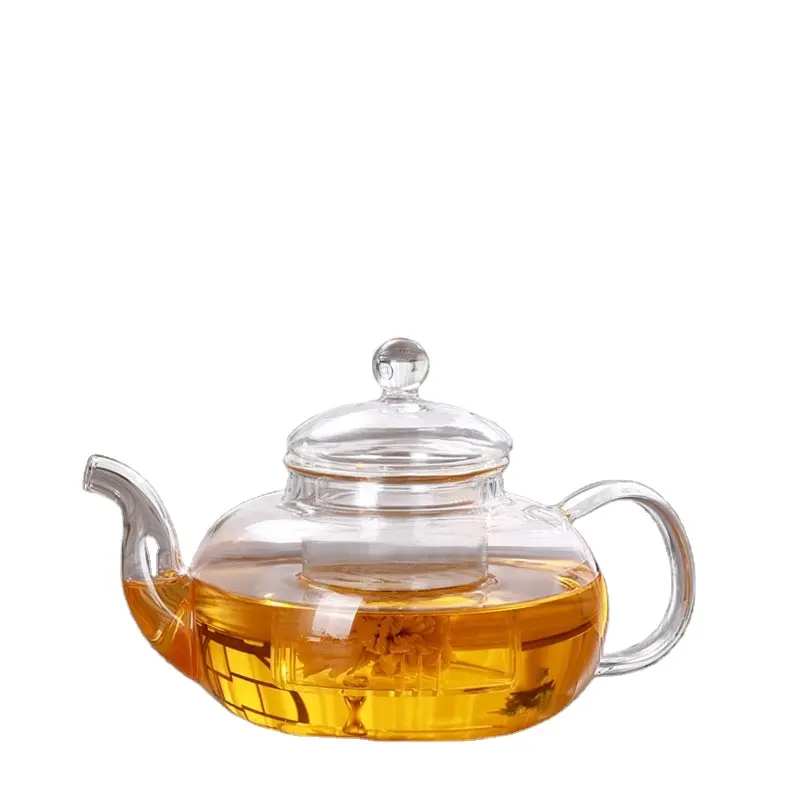 Wholesale heat resistant transparent glass flower tea kettle high borosilicate glass tea pot