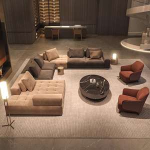 طقم أريكة لورانس الإيطالي بتصميم بسيط من الجلد مع قماش مصقول، أريكة متعددة الاستخدامات لغرفة المعيشة - Product Image 4