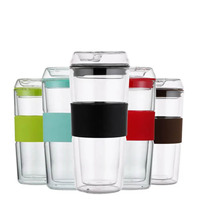Gobelet en verre à double paroi résistant à la chaleur 13OZ / 400ml avec couvercle en verre pour porte-gobelet de voiture