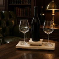 Rustikales Holz-Whiskey-Serviertablett mit Erhöhtem Flaschenhalter, 2-stufiger L-förmiger Präsentationsständer für Hausbar-Theke