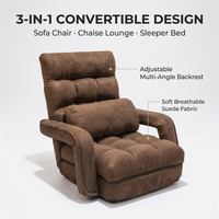 Canapé-lit pliant moderne 3-en-1 en forme de L avec cadre métallique, fauteuil inclinable réglable en tissu suédé, chaise longue paresseuse avec coussin pour salon