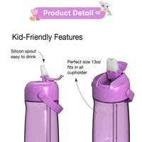 Bouteille d'eau réutilisable en plastique pour enfants de 15 oz, sans BPA, écologique, sans danger pour les aliments, avec couvercle à paille anti-fuite et design personnalisé