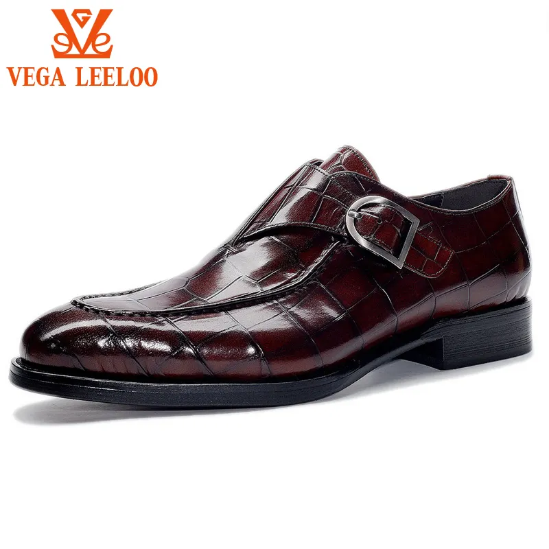 Zapatos de vestir de cuero turco para hombre, calzado formal con hebilla de cuero rojo vino