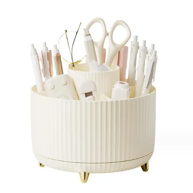 Organisateur de pinceaux de maquillage rotatif 5 fentes pinceaux de maquillage tasse pour cosmétiques plateau de rangement de bureau pour cosmétiques