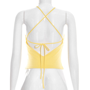 Viviblook Y26TP050 Women Summer Vest New Camisole <b>Cross</b> Backless Strapless Solid Color Summer Sleeveless <b>Top</b> for Ladies - Product Image 3