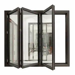 铝钢化玻璃双倍窗/折叠侧窗/黑色窗