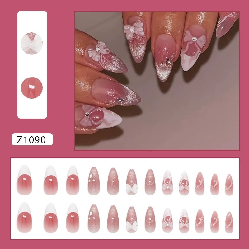 24pcs New Design Nude Pink ABS Press-on False Acrylic Nail Tips Wholesale Almond Pattern Nails for Finger Art