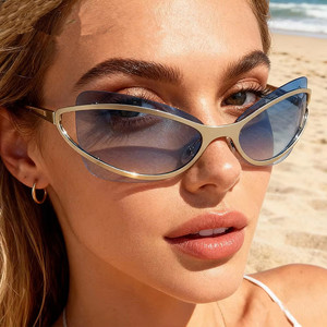 Custom Logo 2026 Fashion Ladies Rimless Cat Eye Sunglasses UV400 Metal Frame Y2k Sun Glasses for Women - Product Image 3