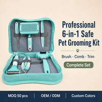 Kit de toilettage pour animaux de compagnie 6-en-1, brosse autonettoyante, outils de coupe sûrs, étui portable pour chats et chiens