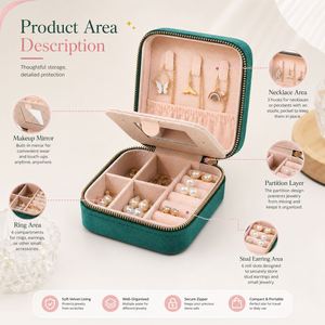 Boîte de rangement personnalisée en velours pour bijoux (boucles d'oreilles, colliers, bagues) avec miroir et doublure en PU – Cadeau idéal pour les événements - Product Image 4