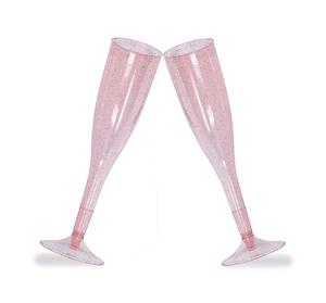 Flûtes à <span class=keywords><strong>champagne</strong></span> jetables fantaisie en plastique rose or argent pailleté 4.5 oz pour mariage - Product Image 1