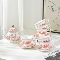 Service à thé en céramique et porcelaine OEM classique avec motif floral pour hôtels et restaurants de luxe, vente en gros