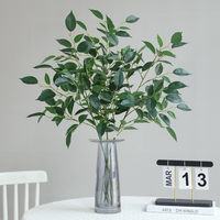 Vente en gros de feuilles de ficus artificielles de 80 cm, branche à toucher réel, fausse feuillage de banian, tiges vertes pour la décoration de la maison, du jardin et des mariages