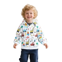 Sweat-shirt à capuche pour enfants en coton mélangé avec imprimé camion de chantier, fermeture éclair, chaud pour l'hiver, avec poches