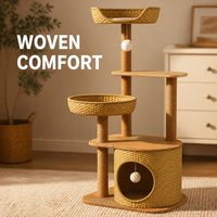 Arbre à chat en rotin personnalisé, tour multi-niveaux pour chat avec paniers en osier et poteaux à gratter en sisal, fabricant OEM ODM