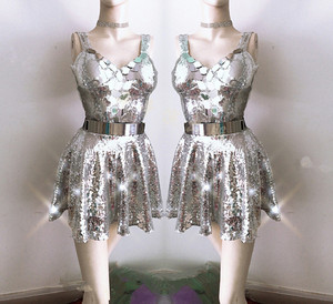 Party Girl Vestito Specchio Argento Bar Ds Costumi Nuovo Locale Notturno Femminile Cantante Gogo Collare Vestito da Ballo Sexy Del Sequin Pannello Esterno Della Principessa - Product Image 1
