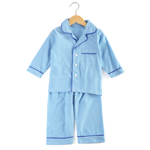 Set di <span class=keywords><strong>pigiama</strong></span> Plaid in morbido tessuto con colletto a righe ricamate spazi vuoti per bambini vestiti <span class=keywords><strong>pigiama</strong></span> set per bambini - Product Image 2