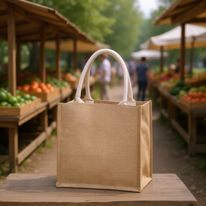 Borsa per la spesa in juta 12,8x14,4x7,6 pollici, borsa portaoggetti resistente per uso domestico ed esterno - Product Image 2