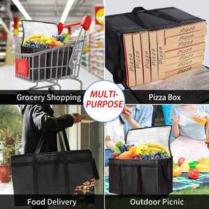 Sac isotherme à grande capacité avec fermeture éclair noire, sac d'épicerie en tissu non tissé résistant, facile à nettoyer/pliable pour conserver les aliments - Product Image 5