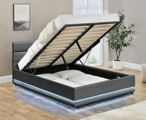 Mueble de dormitorio de diseño moderno, cama de sofá de cuero con elevador de <span class=keywords><strong>Gas</strong></span> y LED, tamaño doble - Product Image 5