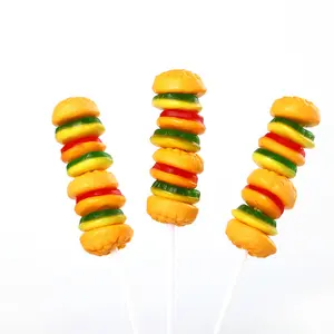 Factory BBQ Stick hamburger pop Gummy Jelly Lollipop burger Skewers Gummy Candy For Kids