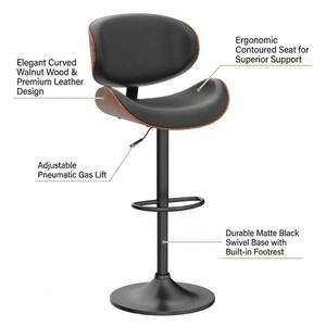 Chaise <span class=keywords><strong>de</strong></span> <span class=keywords><strong>bar</strong></span> ergonomique en cuir avec base en métal <span class=keywords><strong>noir</strong></span> <span class=keywords><strong>mat</strong></span> sophistiqué, siège pivotant en bois <span class=keywords><strong>de</strong></span> noyer pour <span class=keywords><strong>bar</strong></span> haut <span class=keywords><strong>de</strong></span> gamme - Product Image 1