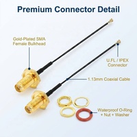 Câble coaxial RF à faible perte U.FL vers SMA femelle traversant 1,13 mm 50 Ohms en cuivre massif pour routeur WiFi, GPS, module IoT