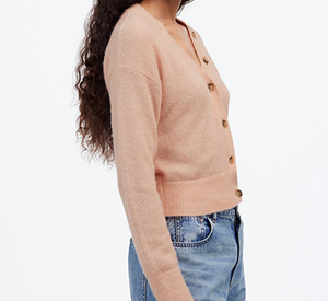 OEM quantité minimale de commande bas Femmes <span class=keywords><strong>Pull</strong></span> col en V Cardigan Coupe décontractée Doux Blush Cropped Cardigan en mélange d'alpaga <span class=keywords><strong>Rose</strong></span> <span class=keywords><strong>pastel</strong></span> - Product Image 4