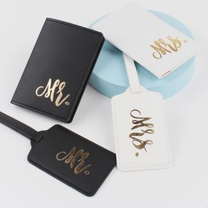 Mr Mrs PU <b>Leather</b> Business Style <b>Passport</b> <b>Cover</b> Luggage Tag Set RFID Blocking Credit Card Holder Custom Logo Letter Pattern for - Product Image 2