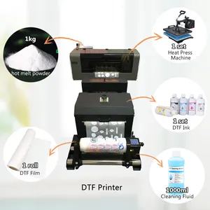 30cm 60cm DTF Printing Solution A2 A3 A4 Sizes Pet Film I3200 XP600 DTF Ink UV Printer with Heat Press Machine One Set