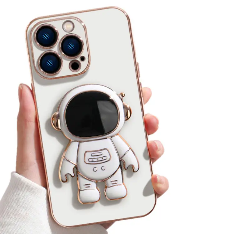 WSY Electroplated 6D Astronaut Folding Stand Phone Case Cover for iPhone X XS XR 11 12 13 14 Plus Pro Max for iPhone Case