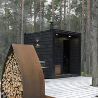 Sauna extérieur en bois massif de pruche au design moderne avec miroir en verre pour 4 à 6 personnes, idéal pour le jardin, avec chauffage électrique ou poêle à bois