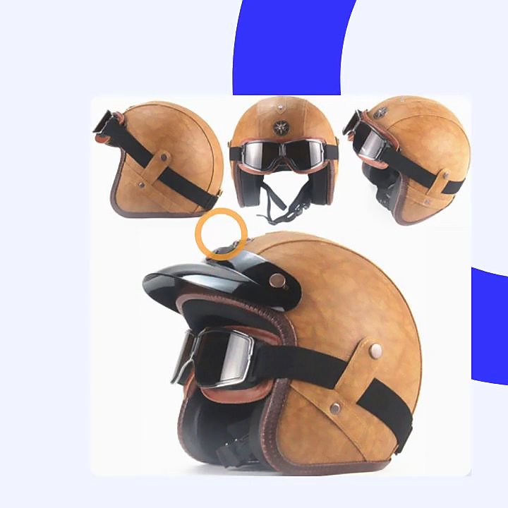 Vintage Motor Cycle Helm with Mask Goggles - Classic Style