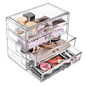 Factory Direct Made 4 Drawer Acrylic Make Up Organizers Drawer for Cosmetics Jewelry Storage Case for Vanity Counter Bathroom