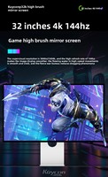 Moniteur Kuycon P32K 32 pouces 4k Réduit les vertiges Respectueux des yeux 144hz Écran de jeu Moniteur d'affichage Sans support