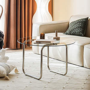 Table basse ronde en verre trempé de style nordique moderne, petite taille, facile à nettoyer, pour la maison, le salon et les séjours en gîte. - Product Image 4