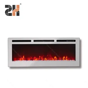 New 42 50 60 72IN Wall Recessed Silver Stainless Steel Brushed Panel LED Mirror Flame Electric Fireplace With Touch Control