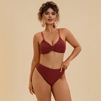 Ensemble bikini 3 pièces côtelé pour femmes grandes tailles, bandeau et taille haute, avec paréo de plage, style bohème pour les vacances, Nouveauté 2027