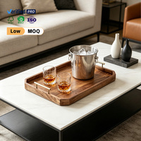 Plateau rectangulaire en bois d'acacia avec poignée en métal, idéal pour les hôtels, restaurants et bars, pour placer le café, le thé et le pain