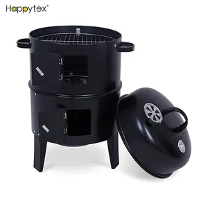 Barbecue Grill 3 en 1 pour faire la fête, pour l'été, sans fumée, au charbon de bois, à 3 niveaux, baril Vertical, avec thermomètre