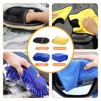 Kit de nettoyage automobile tout-en-un pour l'intérieur et l'extérieur, comprenant un gant de lavage, une serviette en microfibre, une brosse pour roues, une brosse pour aérateurs