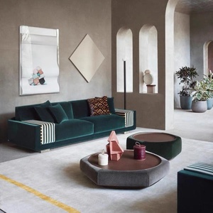 Divano di Lusso Italiano a 3 Posti per Soggiorno, in Velluto Verde Smeraldo, con Schienale Dritto, per Hotel, Villa <span class=keywords><strong>e</strong></span> Uso Domestico - Product Image 5