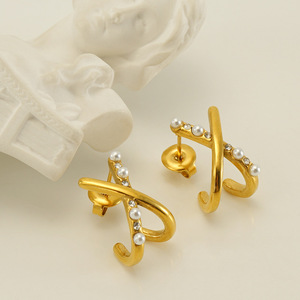 Zogxin Gold Plated Pearl Stud Earrings Geometric Design For Women Party Fashion Jewelry - Product Image 3