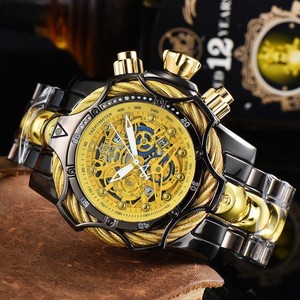 Montre-bracelet à quartz sportive INVI pour homme, cadran ajouré, bracelet en acier, surface de verre simple écologique - Product Image 2