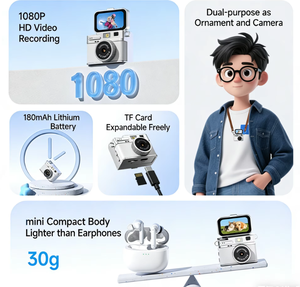 S163 Mini <b>Camera</b> Pendant Flip Screen Stylish Multi Filters With <b>Flash</b> Color Options Fashion Necklace Eco Data Cable - Product Image 2