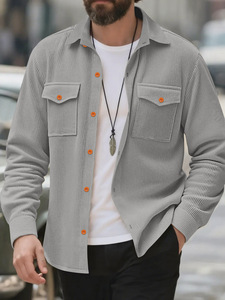 <strong>Linen</strong> Cross-Border 2025 Autumn New <strong>Men's</strong> Knitted Long Sleeve Work Casual Lapel Loose Fleece <strong>Jacket</strong> Plain Dyed Front Logo - Product Image 3