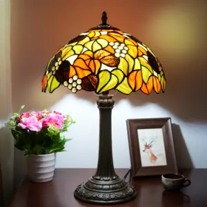 Tiffany Lamp Maple Leaves Stained Glass Table Lamp Maple Leaves Style Home Desk Reading Light Decor Bedroom Restaurant Hotel