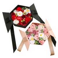 Nouvelle boîte hexagonale de fleurs de savon personnalisables haut de gamme pour la Saint-Valentin, la fête des mères/pères, Noël, avec logo et couleur personnalisés