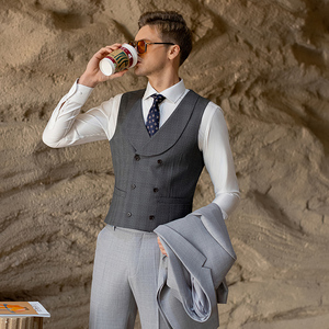 Costume pour homme en laine gris clair de haute qualité, coupe ajustée pour affaires, mariage, robe de luxe, printemps et automne, style marié - Product Image 5