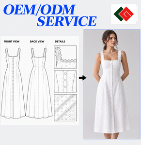 Robe midi sans manches en coton blanc à col carré et dentelle, brodée à œillets, style décontracté d'été, conception personnalisée pour femme, OEM ODM - Product Image 4